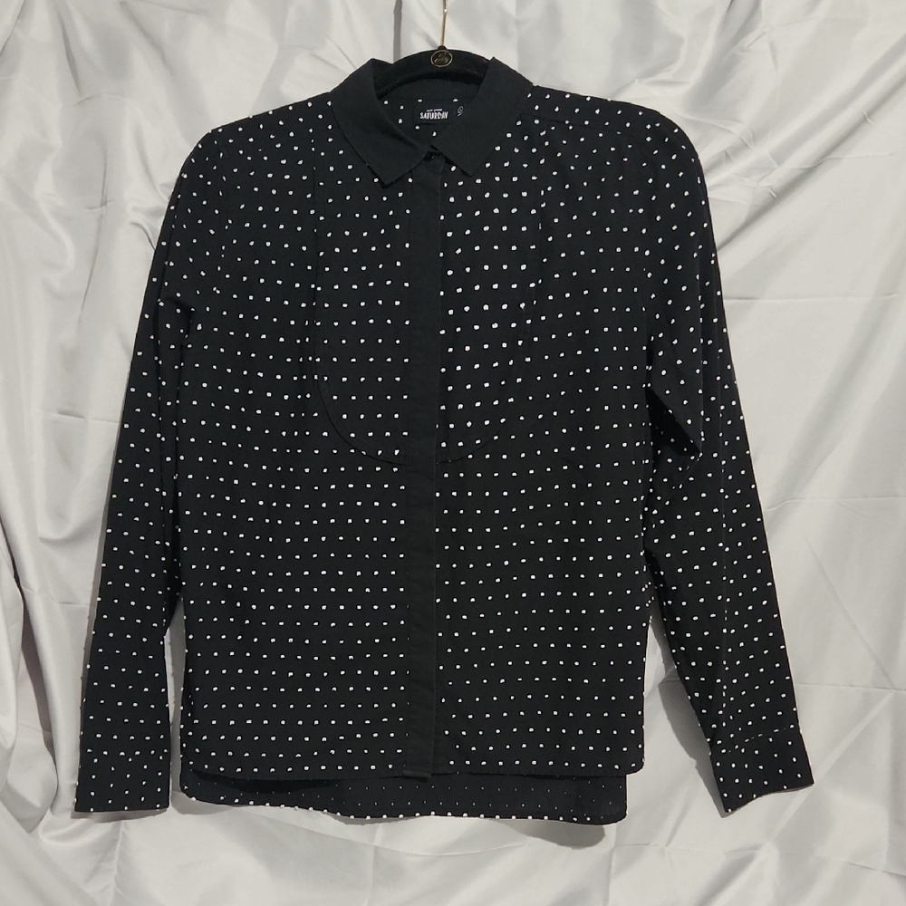 Kate Spade Saturday Black Textured Polka Dot Blouse